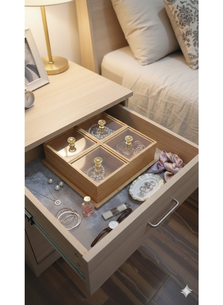 Premium Wooden 4-Compartment Serving Box with Transparent Lids - Elegant Organizer for Nuts, Dates, and Sweets - Image 2